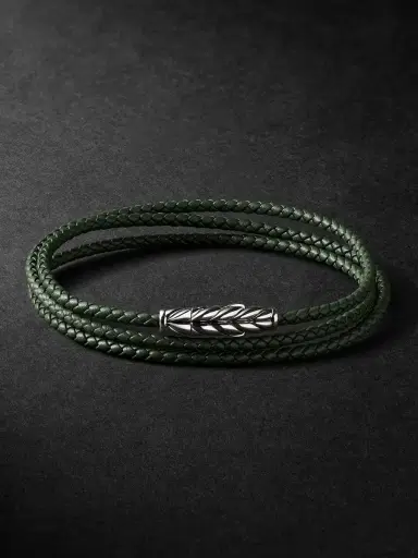 David Yurman Chevron Braided Leather and Sterling Silver Wrap Bracelet - Men | Thumbnail 1 David Yurman Chevron Braided Leather and Sterling Silver Wrap Bracelet - Men | Thumbnail 1