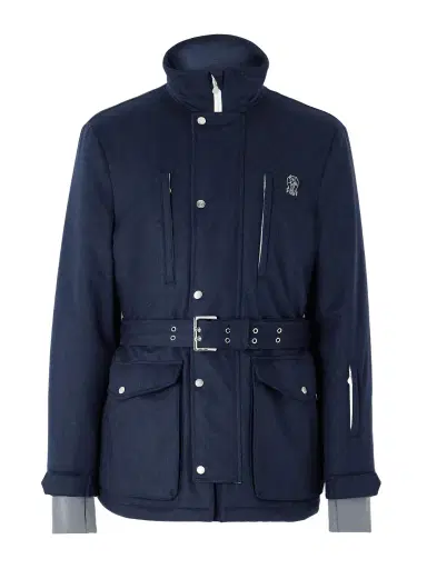 Brunello Cucinelli Belted Stretch-Jersey Trimmed Padded Wool-Felt Ski Jacket - Men | Thumbnail 1 Brunello Cucinelli Belted Stretch-Jersey Trimmed Padded Wool-Felt Ski Jacket - Men | Thumbnail 1