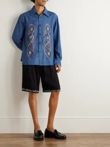 Kardo Luis Embroidered Cotton-Chambray Shirt - Men | Thumbnail 2 Kardo Luis Embroidered Cotton-Chambray Shirt - Men | Thumbnail 2