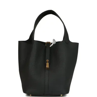 HERMÈS Hermes Picotin Lock 22 Black Clemence Gold Hardware | Thumbnail 1 HERMÈS Hermes Picotin Lock 22 Black Clemence Gold Hardware | Thumbnail 1
