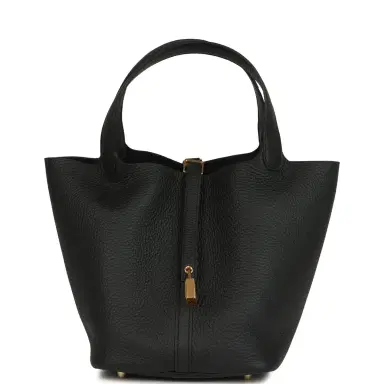 HERMÈS Hermes Picotin Lock 22 Black Clemence Gold Hardware | Thumbnail 1 HERMÈS Hermes Picotin Lock 22 Black Clemence Gold Hardware | Thumbnail 1
