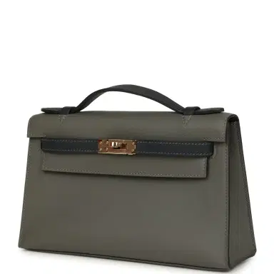 HERMÈS Pre-owned Hermes Special Order (HSS) Kelly Pochette Gris Meyer and Caban Swift Permabrass Hardware | Thumbnail 3 HERMÈS Pre-owned Hermes Special Order (HSS) Kelly Pochette Gris Meyer and Caban Swift Permabrass Hardware | Thumbnail 3