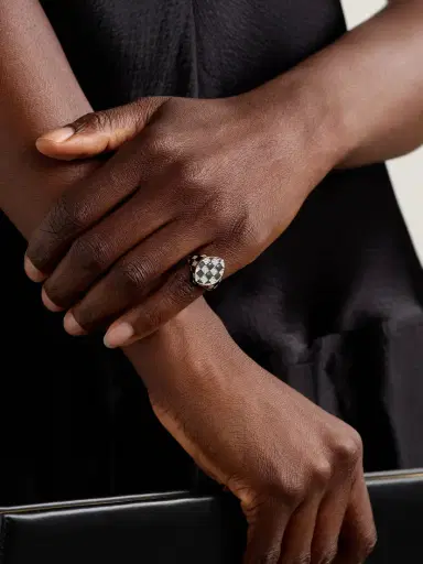 Yvonne Léon Chevalière Marquise Damier 9-karat Gold, Diamond And Enamel Ring | Thumbnail 2 Yvonne Léon Chevalière Marquise Damier 9-karat Gold, Diamond And Enamel Ring | Thumbnail 2