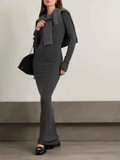 ÉTERNE Long Sleeved Crew Neck Ribbed Stretch-jersey Maxi Dress | Thumbnail 2 ÉTERNE Long Sleeved Crew Neck Ribbed Stretch-jersey Maxi Dress | Thumbnail 2