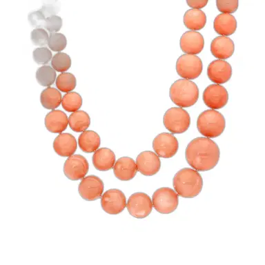 ASSAEL Assael 18K White Gold Angel Skin Coral & Diamond Two-Row Bead Necklace by The Solist | Thumbnail 1 ASSAEL Assael 18K White Gold Angel Skin Coral & Diamond Two-Row Bead Necklace by The Solist | Thumbnail 1