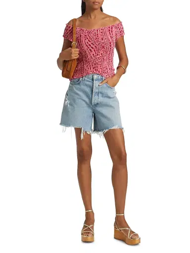 Poupette St Barth Women's Soledad Printed Smocked Off-The-Shoulder Top - Pink Kalina | Thumbnail 2 Poupette St Barth Women's Soledad Printed Smocked Off-The-Shoulder Top - Pink Kalina | Thumbnail 2