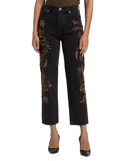 Veronica Beard Women's Daniela Embellished High-Rise Straight-Leg Jeans | Thumbnail 3 Veronica Beard Women's Daniela Embellished High-Rise Straight-Leg Jeans | Thumbnail 3