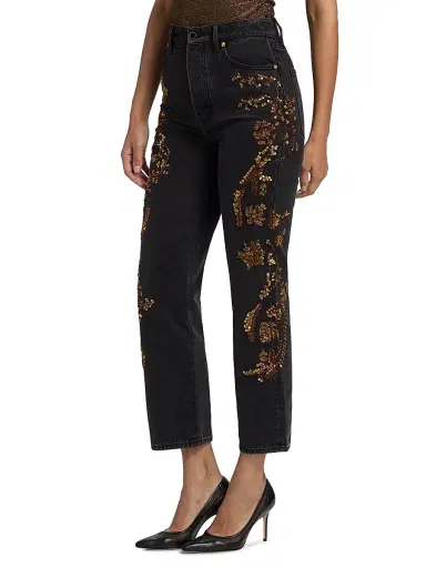 Veronica Beard Women's Daniela Embellished High-Rise Straight-Leg Jeans | Thumbnail 4 Veronica Beard Women's Daniela Embellished High-Rise Straight-Leg Jeans | Thumbnail 4