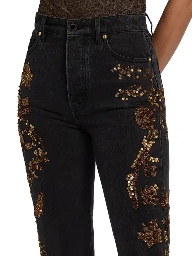 Veronica Beard Women's Daniela Embellished High-Rise Straight-Leg Jeans | Thumbnail 6 Veronica Beard Women's Daniela Embellished High-Rise Straight-Leg Jeans | Thumbnail 6