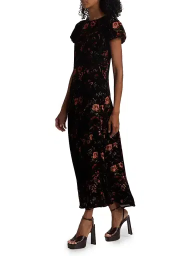 Cara Cara Women's Connie Floral Crushed Velvet Midi-Dress | Thumbnail 2 Cara Cara Women's Connie Floral Crushed Velvet Midi-Dress | Thumbnail 2