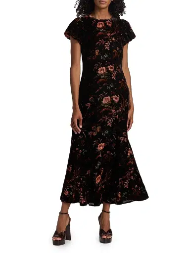 Cara Cara Women's Connie Floral Crushed Velvet Midi-Dress | Thumbnail 3 Cara Cara Women's Connie Floral Crushed Velvet Midi-Dress | Thumbnail 3