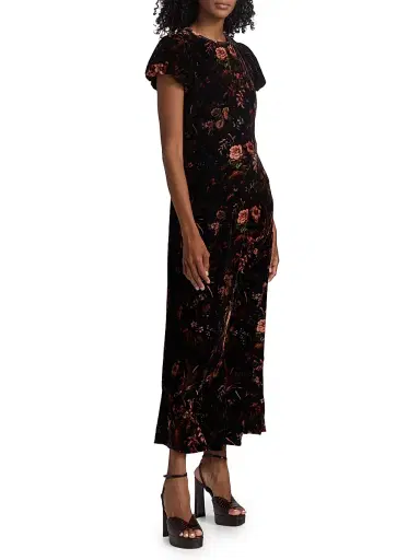 Cara Cara Women's Connie Floral Crushed Velvet Midi-Dress | Thumbnail 4 Cara Cara Women's Connie Floral Crushed Velvet Midi-Dress | Thumbnail 4