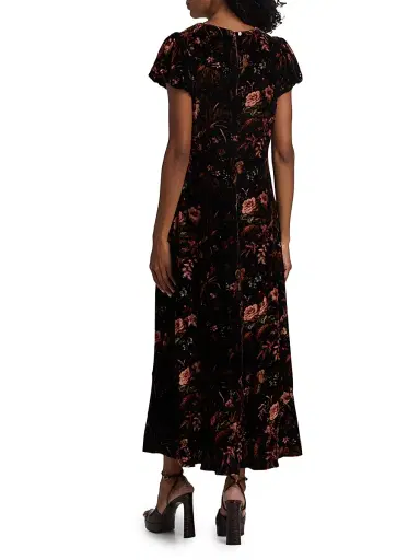 Cara Cara Women's Connie Floral Crushed Velvet Midi-Dress | Thumbnail 5 Cara Cara Women's Connie Floral Crushed Velvet Midi-Dress | Thumbnail 5
