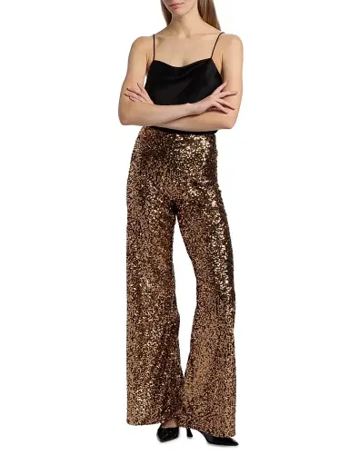 ALICE + OLIVIA Women's Athena Sequined Wide-Leg Pants - Gold Black | Thumbnail 2 ALICE + OLIVIA Women's Athena Sequined Wide-Leg Pants - Gold Black | Thumbnail 2