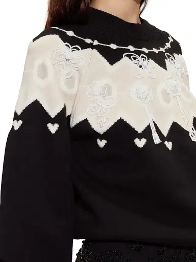 CYNTHIA ROWLEY Women's Milei Beaded Knit Sweater - Black White - Size Large | Thumbnail 2 CYNTHIA ROWLEY Women's Milei Beaded Knit Sweater - Black White - Size Large | Thumbnail 2