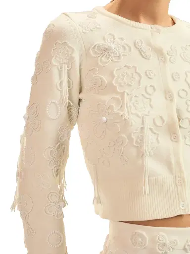 CYNTHIA ROWLEY Women's Paloma Beaded Shrunken Cardigan - White - Size XS | Thumbnail 3 CYNTHIA ROWLEY Women's Paloma Beaded Shrunken Cardigan - White - Size XS | Thumbnail 3