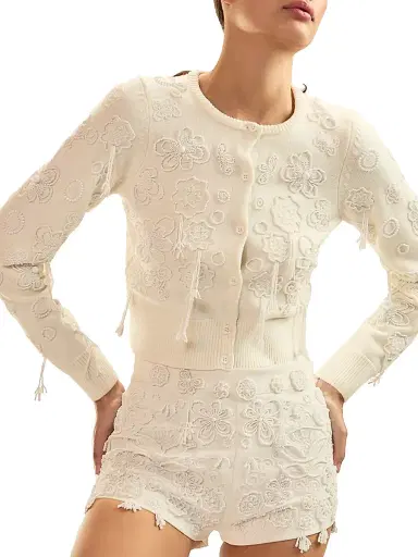 CYNTHIA ROWLEY Women's Paloma Beaded Shrunken Cardigan - White - Size XS | Thumbnail 1 CYNTHIA ROWLEY Women's Paloma Beaded Shrunken Cardigan - White - Size XS | Thumbnail 1