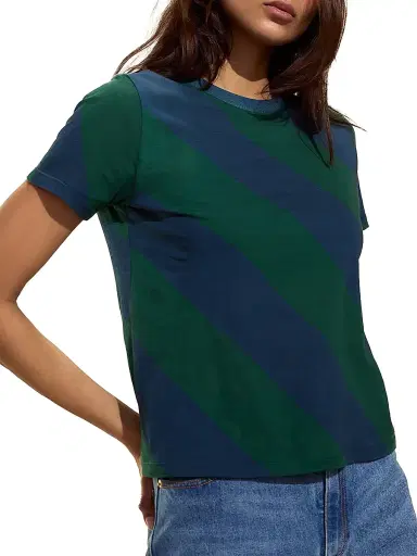 CYNTHIA ROWLEY Women's Diagonal Striped Cotton T-Shirt - Black Brown - Size XS | Thumbnail 2 CYNTHIA ROWLEY Women's Diagonal Striped Cotton T-Shirt - Black Brown - Size XS | Thumbnail 2