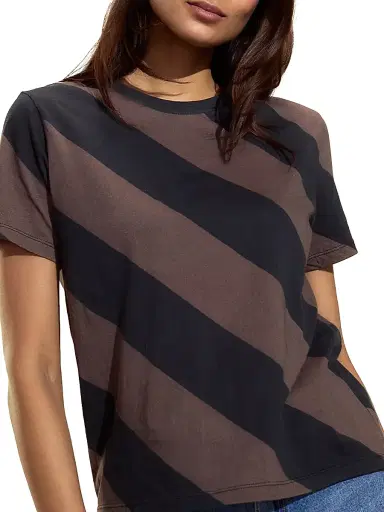 CYNTHIA ROWLEY Women's Diagonal Striped Cotton T-Shirt - Black Brown - Size XS | Thumbnail 3 CYNTHIA ROWLEY Women's Diagonal Striped Cotton T-Shirt - Black Brown - Size XS | Thumbnail 3