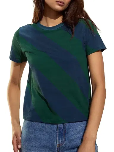 CYNTHIA ROWLEY Women's Diagonal Striped Cotton T-Shirt - Black Brown - Size XS | Thumbnail 1 CYNTHIA ROWLEY Women's Diagonal Striped Cotton T-Shirt - Black Brown - Size XS | Thumbnail 1