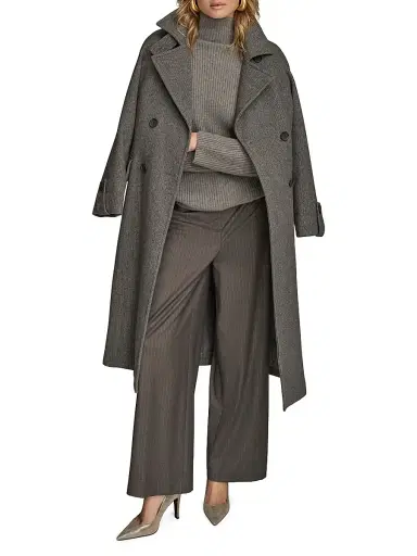 Donna Karan New York Women's Belted Double-Breasted Raglan Coat - Steel | Thumbnail 2 Donna Karan New York Women's Belted Double-Breasted Raglan Coat - Steel | Thumbnail 2