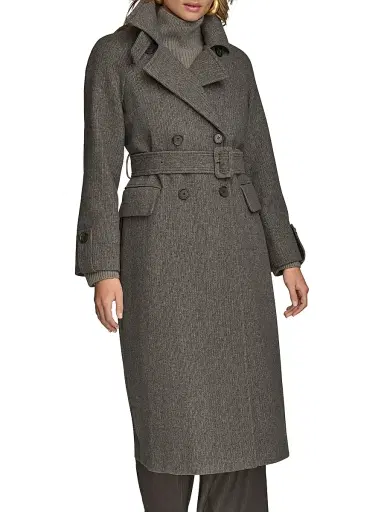 Donna Karan New York Women's Belted Double-Breasted Raglan Coat - Steel | Thumbnail 4 Donna Karan New York Women's Belted Double-Breasted Raglan Coat - Steel | Thumbnail 4