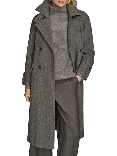 Donna Karan New York Women's Belted Double-Breasted Raglan Coat - Steel | Thumbnail 6 Donna Karan New York Women's Belted Double-Breasted Raglan Coat - Steel | Thumbnail 6