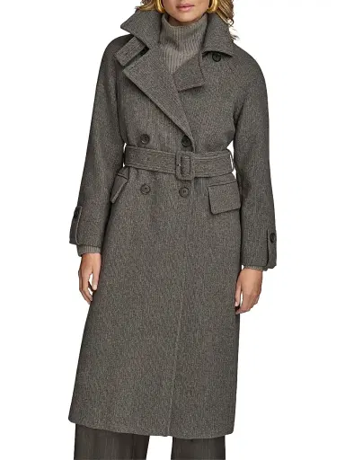 Donna Karan New York Women's Belted Double-Breasted Raglan Coat - Steel | Thumbnail 7 Donna Karan New York Women's Belted Double-Breasted Raglan Coat - Steel | Thumbnail 7