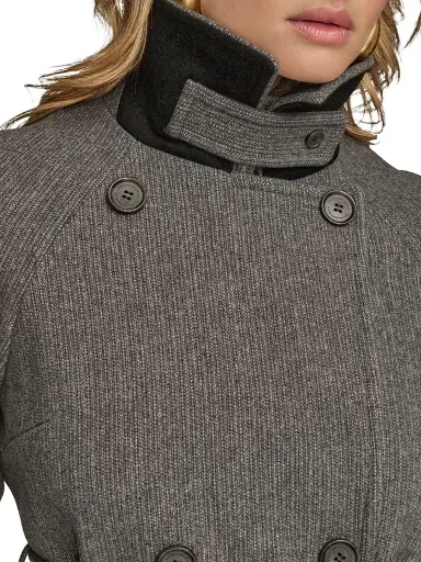 Donna Karan New York Women's Belted Double-Breasted Raglan Coat - Steel | Thumbnail 9 Donna Karan New York Women's Belted Double-Breasted Raglan Coat - Steel | Thumbnail 9
