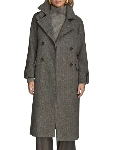 Donna Karan New York Women's Belted Double-Breasted Raglan Coat - Steel | Thumbnail 1 Donna Karan New York Women's Belted Double-Breasted Raglan Coat - Steel | Thumbnail 1