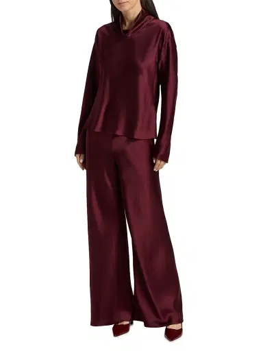 Leset Women's Barb Satin Cowlneck Top - Bordeaux | Thumbnail 2 Leset Women's Barb Satin Cowlneck Top - Bordeaux | Thumbnail 2