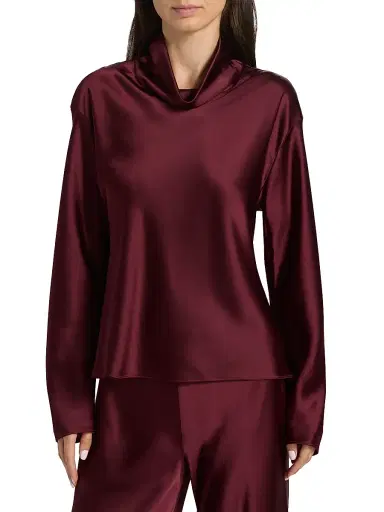 Leset Women's Barb Satin Cowlneck Top - Bordeaux | Thumbnail 3 Leset Women's Barb Satin Cowlneck Top - Bordeaux | Thumbnail 3