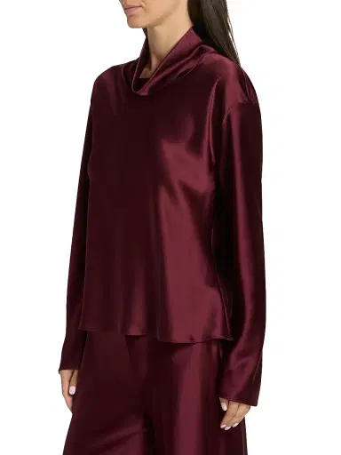 Leset Women's Barb Satin Cowlneck Top - Bordeaux | Thumbnail 4 Leset Women's Barb Satin Cowlneck Top - Bordeaux | Thumbnail 4