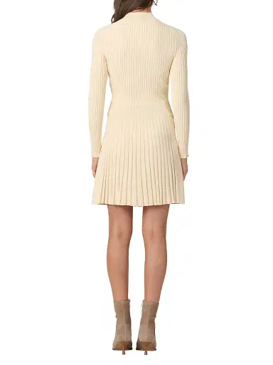 Shoshanna Women's Tara Pleated Knit Tie-Waist Minidress - Cream | Thumbnail 4 Shoshanna Women's Tara Pleated Knit Tie-Waist Minidress - Cream | Thumbnail 4