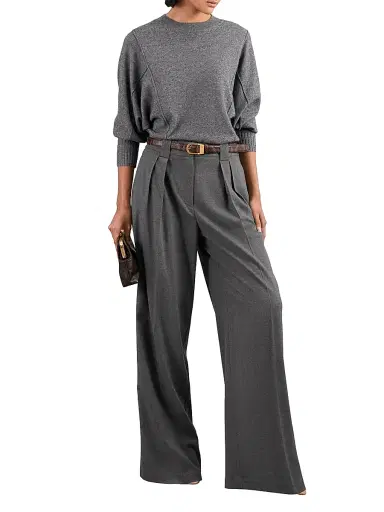 Reiss Women's Poppie Flannel Wide-Leg Trousers - Grey | Thumbnail 2 Reiss Women's Poppie Flannel Wide-Leg Trousers - Grey | Thumbnail 2