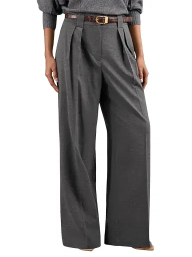 Reiss Women's Poppie Flannel Wide-Leg Trousers - Grey | Thumbnail 3 Reiss Women's Poppie Flannel Wide-Leg Trousers - Grey | Thumbnail 3