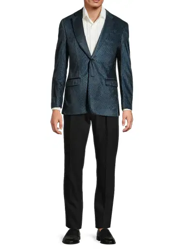 Emporio Armani Men's Micro-Patterned Velvet Jacket - Blue | Thumbnail 2 Emporio Armani Men's Micro-Patterned Velvet Jacket - Blue | Thumbnail 2