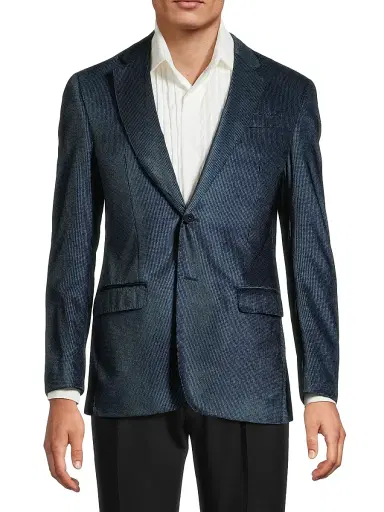 Emporio Armani Men's Micro-Patterned Velvet Jacket - Blue | Thumbnail 3 Emporio Armani Men's Micro-Patterned Velvet Jacket - Blue | Thumbnail 3