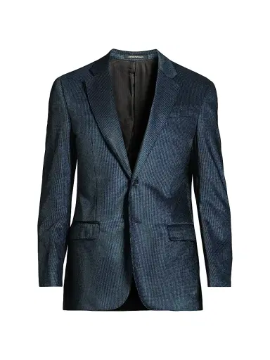 Emporio Armani Men's Micro-Patterned Velvet Jacket - Blue | Thumbnail 1 Emporio Armani Men's Micro-Patterned Velvet Jacket - Blue | Thumbnail 1