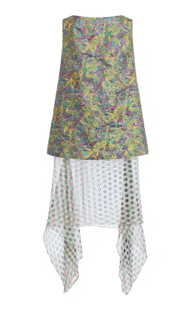 Dries Van Noten Dabel Contrast-Skirt Jacquard-Lamé Midi Dress | Thumbnail 2 Dries Van Noten Dabel Contrast-Skirt Jacquard-Lamé Midi Dress | Thumbnail 2