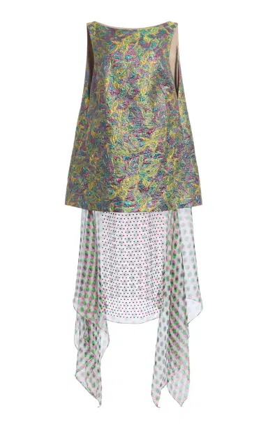 Dries Van Noten Dabel Contrast-Skirt Jacquard-Lamé Midi Dress | Thumbnail 1 Dries Van Noten Dabel Contrast-Skirt Jacquard-Lamé Midi Dress | Thumbnail 1