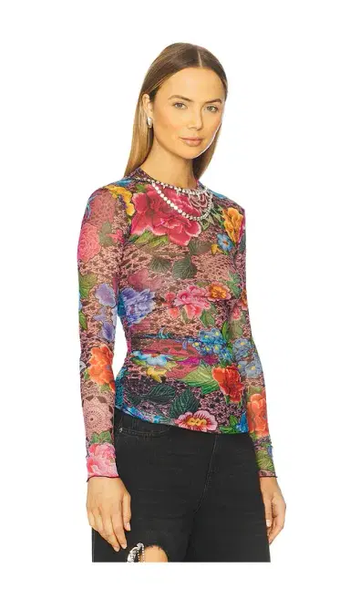 AREA Crystal Embellished Printed Tulle Long Sleeve Top | Thumbnail 2 AREA Crystal Embellished Printed Tulle Long Sleeve Top | Thumbnail 2