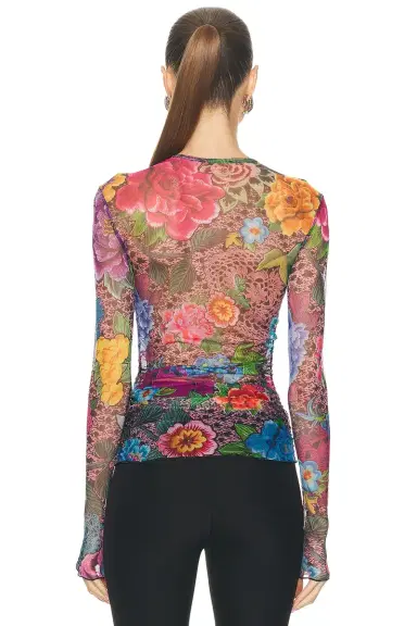 AREA Crystal Embellished Printed Tulle Long Sleeve Top | Thumbnail 5 AREA Crystal Embellished Printed Tulle Long Sleeve Top | Thumbnail 5