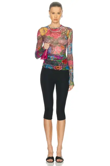 AREA Crystal Embellished Printed Tulle Long Sleeve Top | Thumbnail 6 AREA Crystal Embellished Printed Tulle Long Sleeve Top | Thumbnail 6