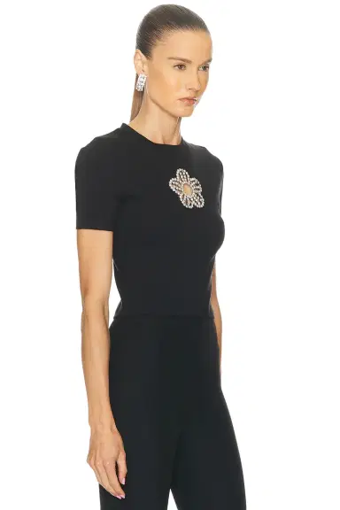 AREA Crystal Flower Cropped T-Shirt | Thumbnail 2 AREA Crystal Flower Cropped T-Shirt | Thumbnail 2