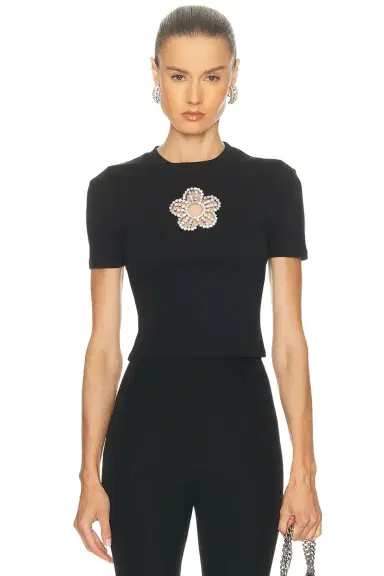 AREA Crystal Flower Cropped T-Shirt | Thumbnail 1 AREA Crystal Flower Cropped T-Shirt | Thumbnail 1