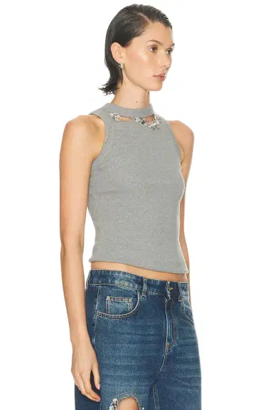 AREA Distressed Crystal Ribbed Knit Tank Top | Thumbnail 2 AREA Distressed Crystal Ribbed Knit Tank Top | Thumbnail 2