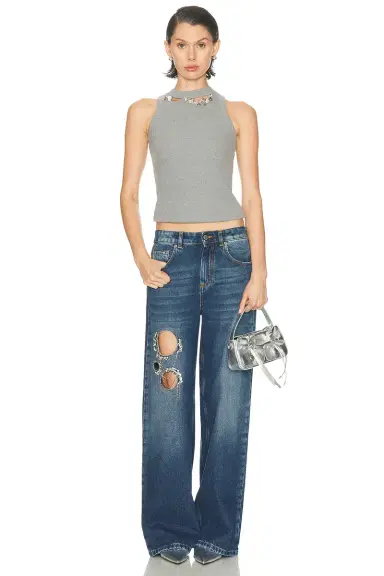 AREA Distressed Crystal Ribbed Knit Tank Top | Thumbnail 4 AREA Distressed Crystal Ribbed Knit Tank Top | Thumbnail 4
