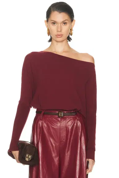 SIMKHAI Lavina Draped Off Shoulder Sweater | Thumbnail 1 SIMKHAI Lavina Draped Off Shoulder Sweater | Thumbnail 1