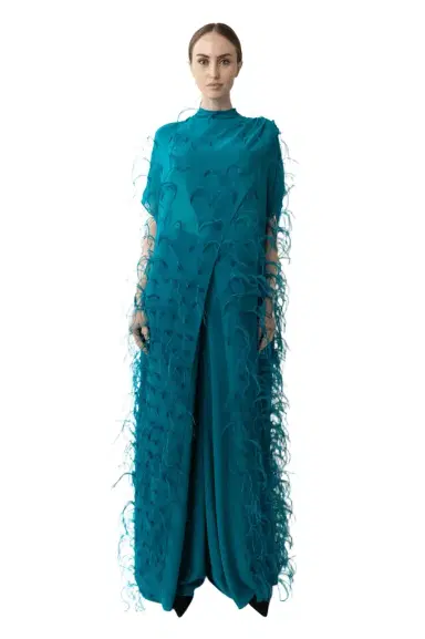 LAPOINTE Lightweight Georgette Mock Neck Maxi Top With Feathers | Thumbnail 1 LAPOINTE Lightweight Georgette Mock Neck Maxi Top With Feathers | Thumbnail 1